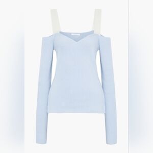 Helmut Lang Blue long-sleeve Sweater Cold-Shoulder Ribbed Light Blue cashmere Xs